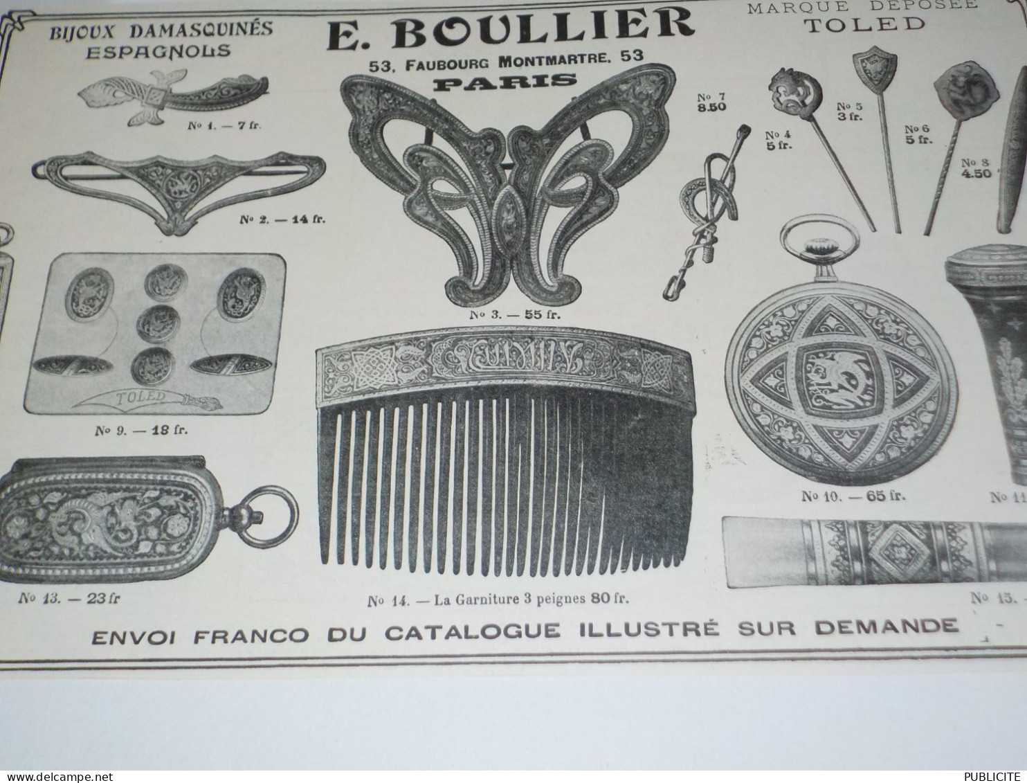 ANCIENNE PUBLICITE BIJOUX E BOULLIER 1908 - Autres & Non Classés