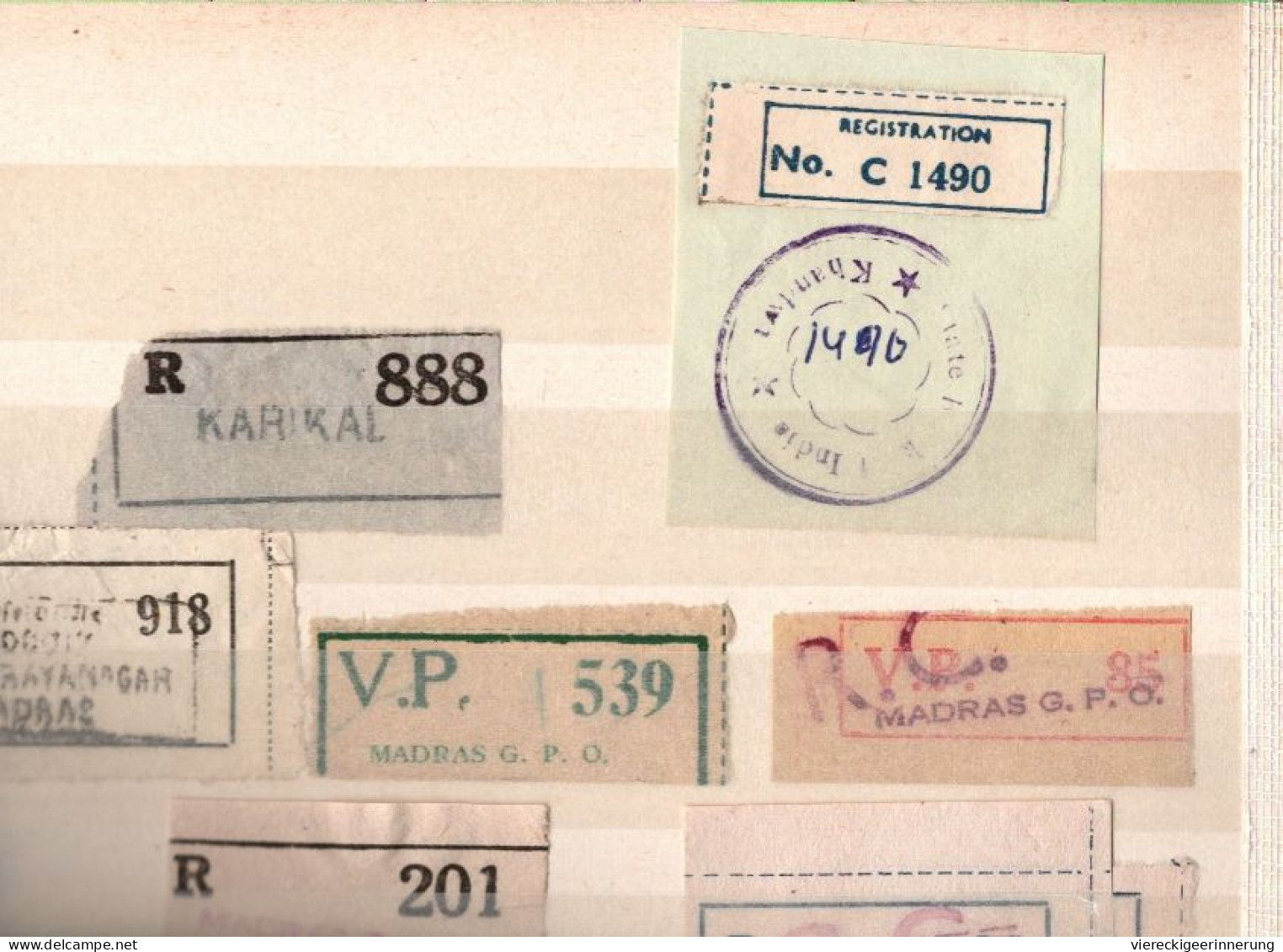 ! 1 Steckkarte Mit 54 R-Zetteln Aus Indien, India, Einschreibzettel, Reco Label - Altri & Non Classificati