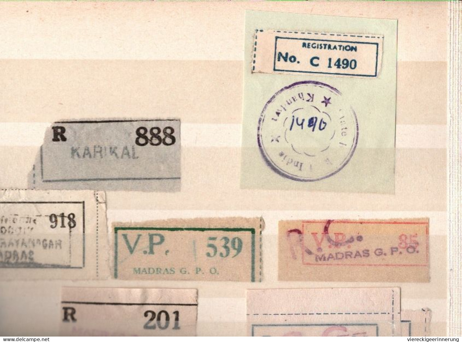 ! 1 Steckkarte Mit 54 R-Zetteln Aus Indien, India, Einschreibzettel, Reco Label - Andere & Zonder Classificatie