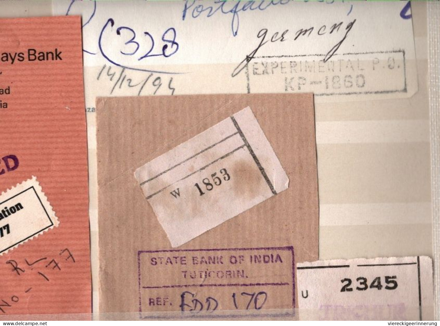 ! 1 Steckkarte mit 54 R-Zetteln aus Indien, India, Einschreibzettel, Reco Label