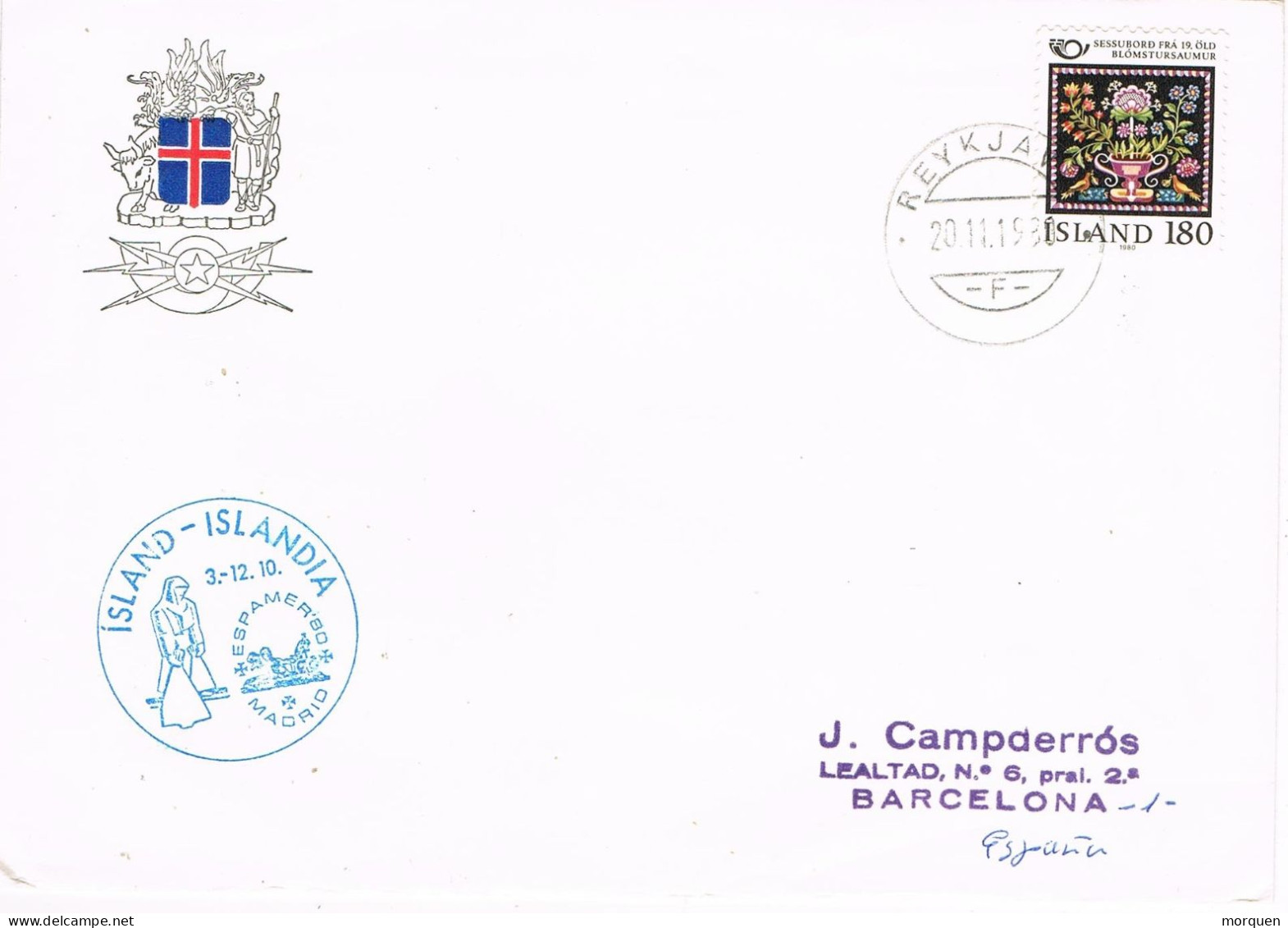 51199. Carta REYKJAVIK (Islandia) 1980. Tema ESPAMER 80 - Briefe U. Dokumente