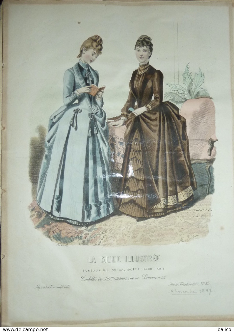 La Mode Illustrée  1887 - Gravure D'époque XIXème ( Déstockage Pas Cher) Réf;  Réf; B 51 - Voor 1900