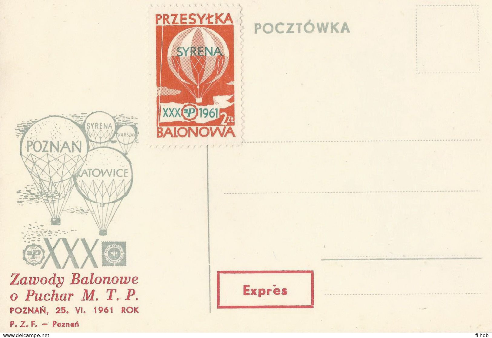 Poland Post - Balloon PBA.1961.kar.01: National Competitions Poznan Syrena (card) - Globos