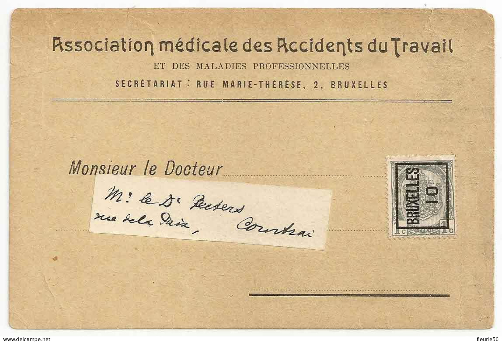 TIMBRE > Préoblitéré Bruxelles 10 - Association Médicale Des Accidents Du Travail Et Des Maladies Professionnelles. - Other & Unclassified