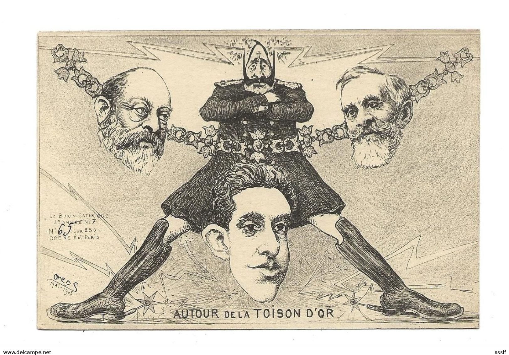 ORENS   1905 Le Burin Satirique N° 7  Guillaume II  Espagne France Angleterre " Autour De La Toison D'or " - Orens