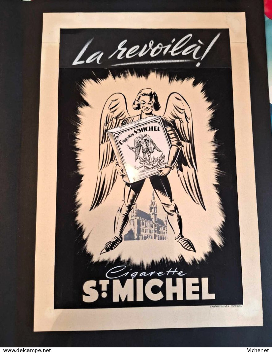 Cigarette Saint Michel - Proposition Pancarte Publicitaire (Agence Rossel) - Croquis à La Gouache  - Magnifique - Rare - Advertising Items