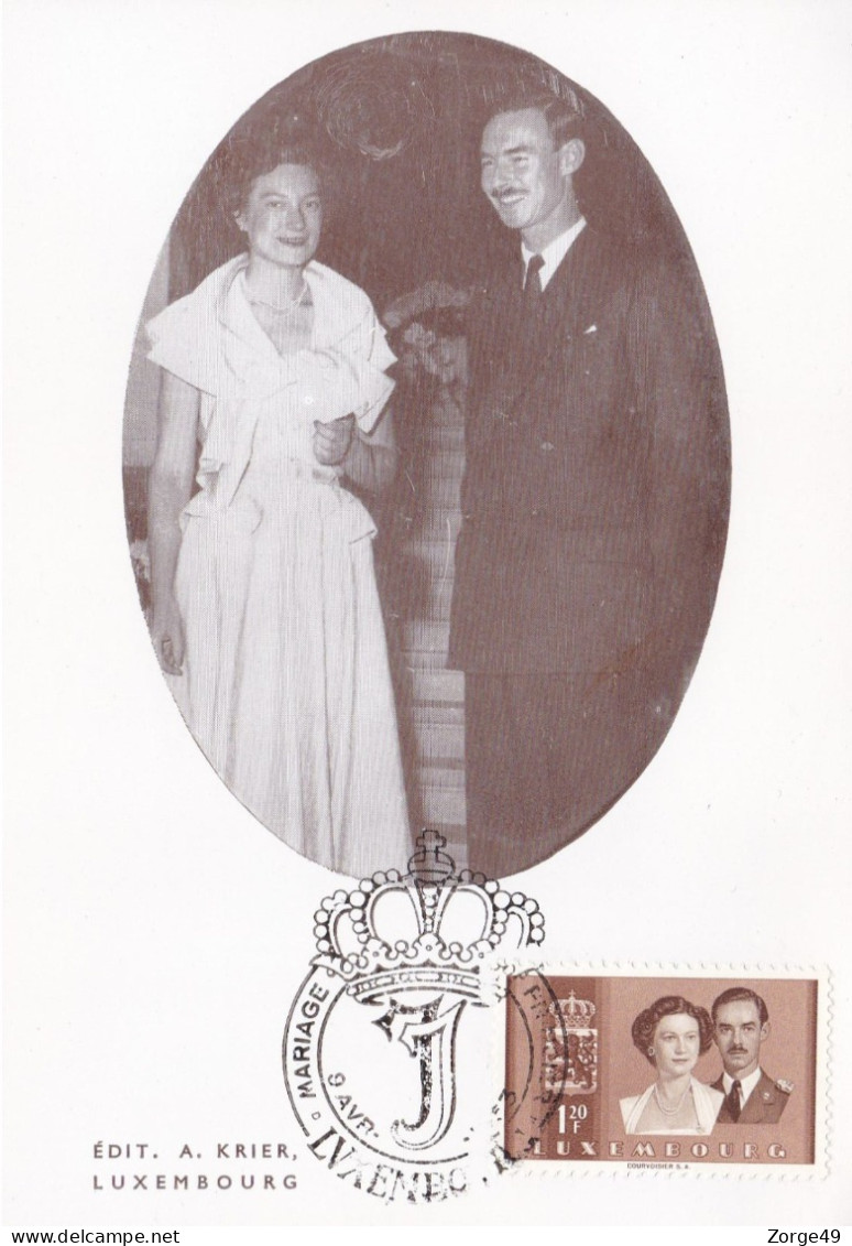 Carte Mariage Princier Grand-Duc Jean Grande-Duchesse Joséphine Charlotte 1953 Edition Krier Luxembourg - Commemoration Cards