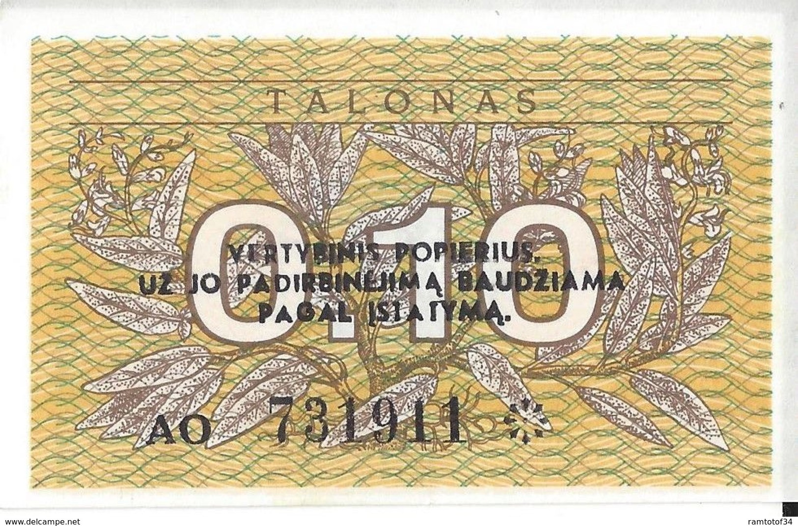 LITUANIE - 0.1 Talonas 1991 - UNC - Lituania