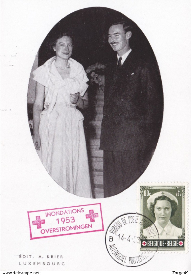 Carte Inondations Grand-Duc Jean Grande-Duchesse Joséphine Charlotte 1953 Edition Krier Luxembourg - Commemoration Cards