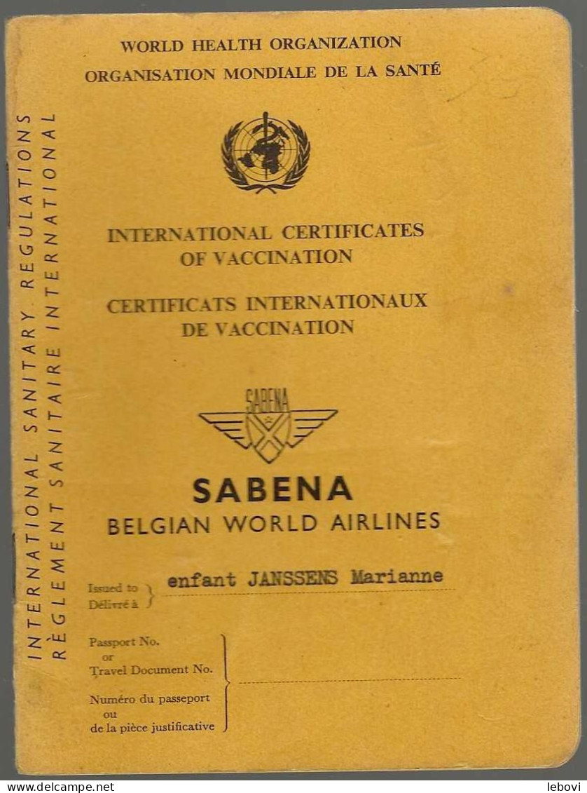 SABENA – Carnet International De Vaccination Contre La VARIOLE Et La FIEVRE JAUNE (1959) - Luchtvaart