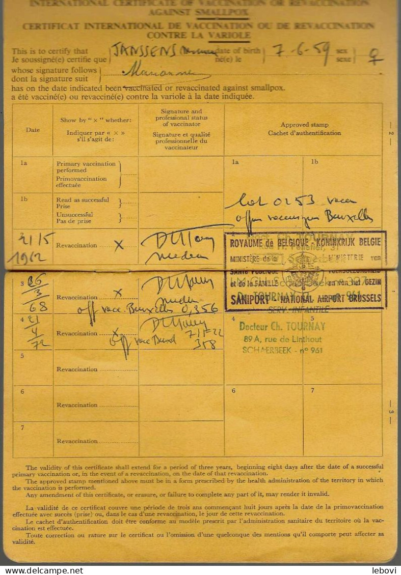 SABENA – Carnet International De Vaccination Contre La VARIOLE Et La FIEVRE JAUNE (1959) - Flugzeuge & Hubschrauber