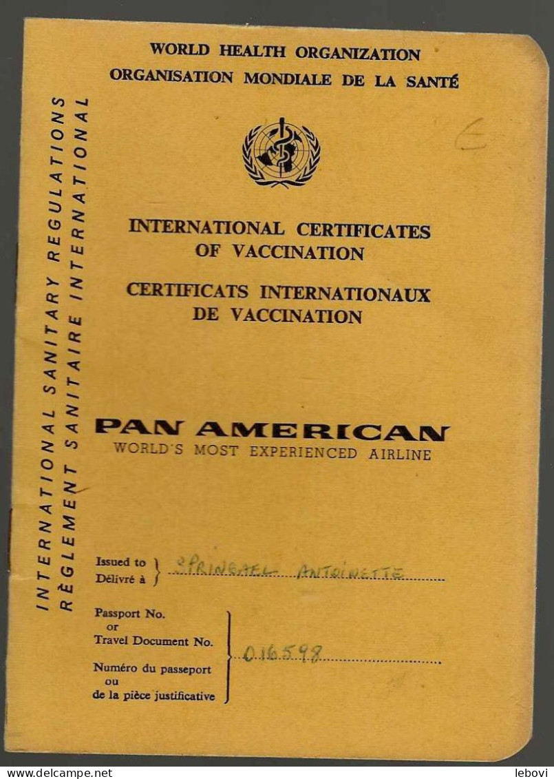 PAN AMERICAN – Carnet International De Vaccination Contre La VARIOLE (1978) - Airplanes & Helicopters