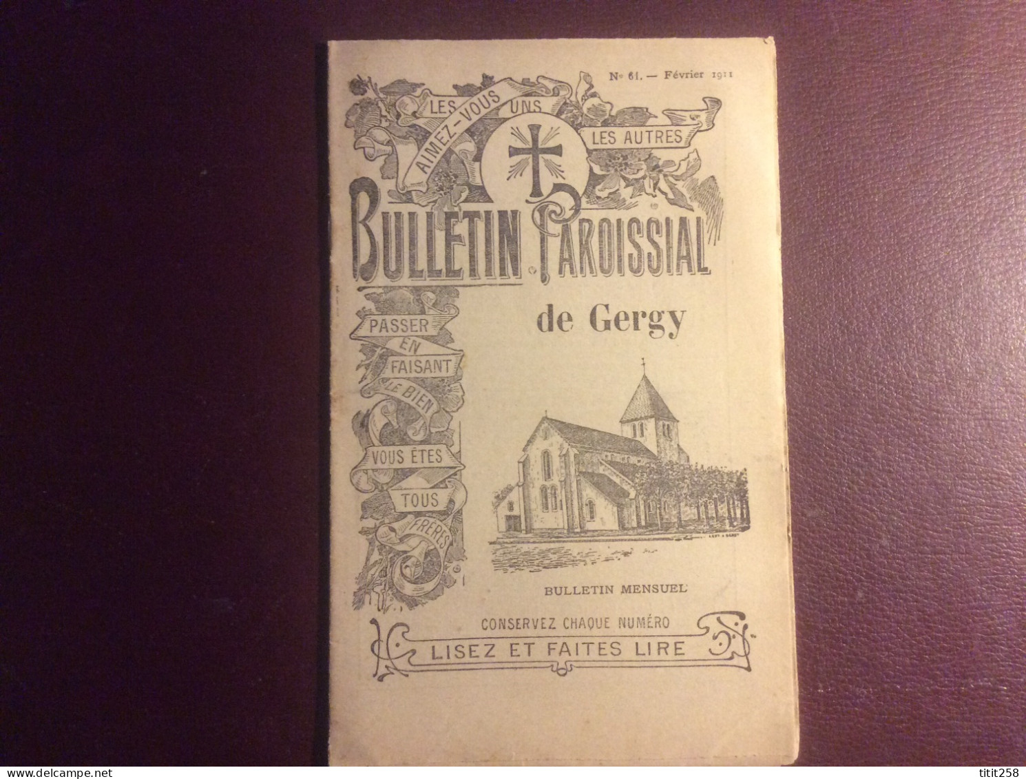 Bulletin Paroissial GERGY 71 ( Chalon Sur Saône ) Février 1911 - Bourgogne