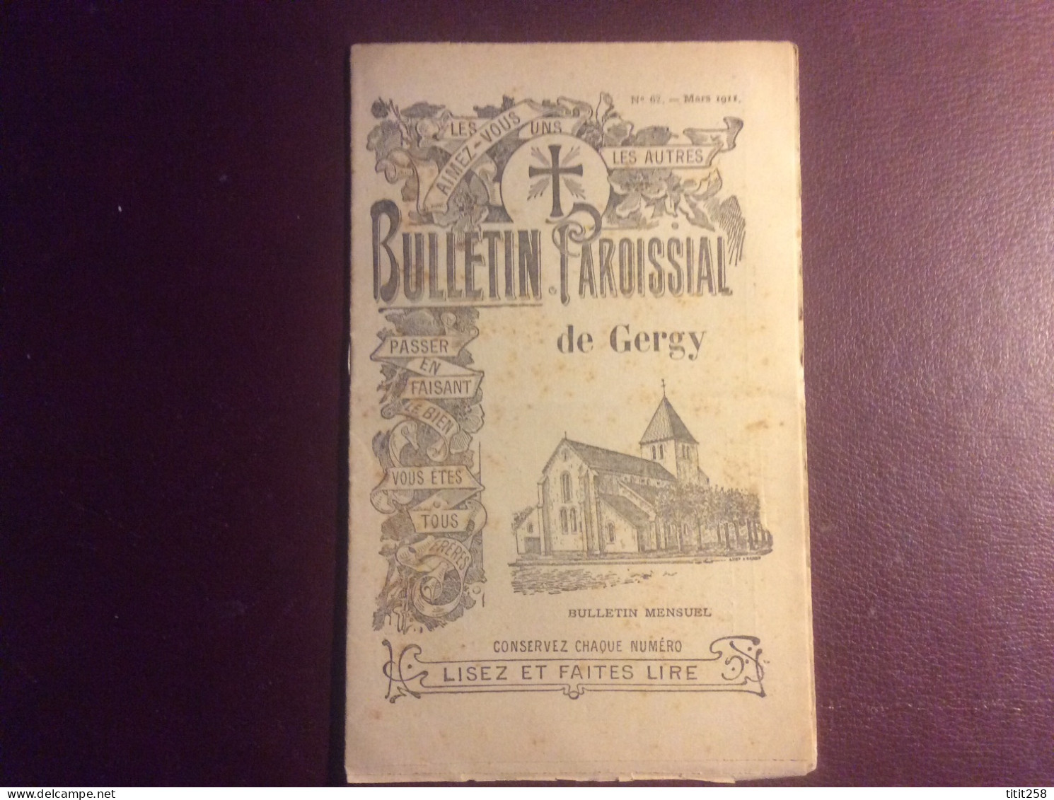 Bulletin Paroissial GERGY 71 ( Chalon Sur Saône ) MARS  1911 - Bourgogne