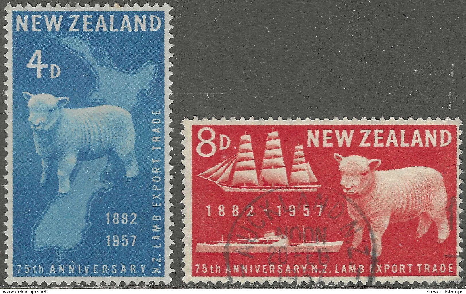 New Zealand. 1957 75th Anniversary Of First Export Of NZ Lamb. Used Complete Set. SG 758-759 - Used Stamps