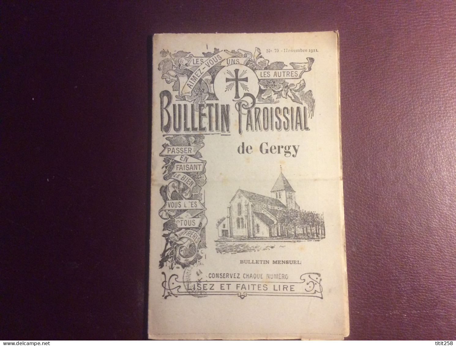 Bulletin Paroissial GERGY 71 ( Chalon Sur Saône ) Novembre 1911 - Bourgogne