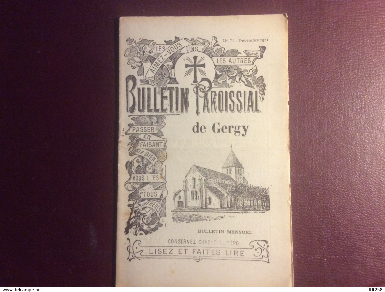 Bulletin Paroissial GERGY 71 ( Chalon Sur Saône ) Décembre 1911 - Bourgogne