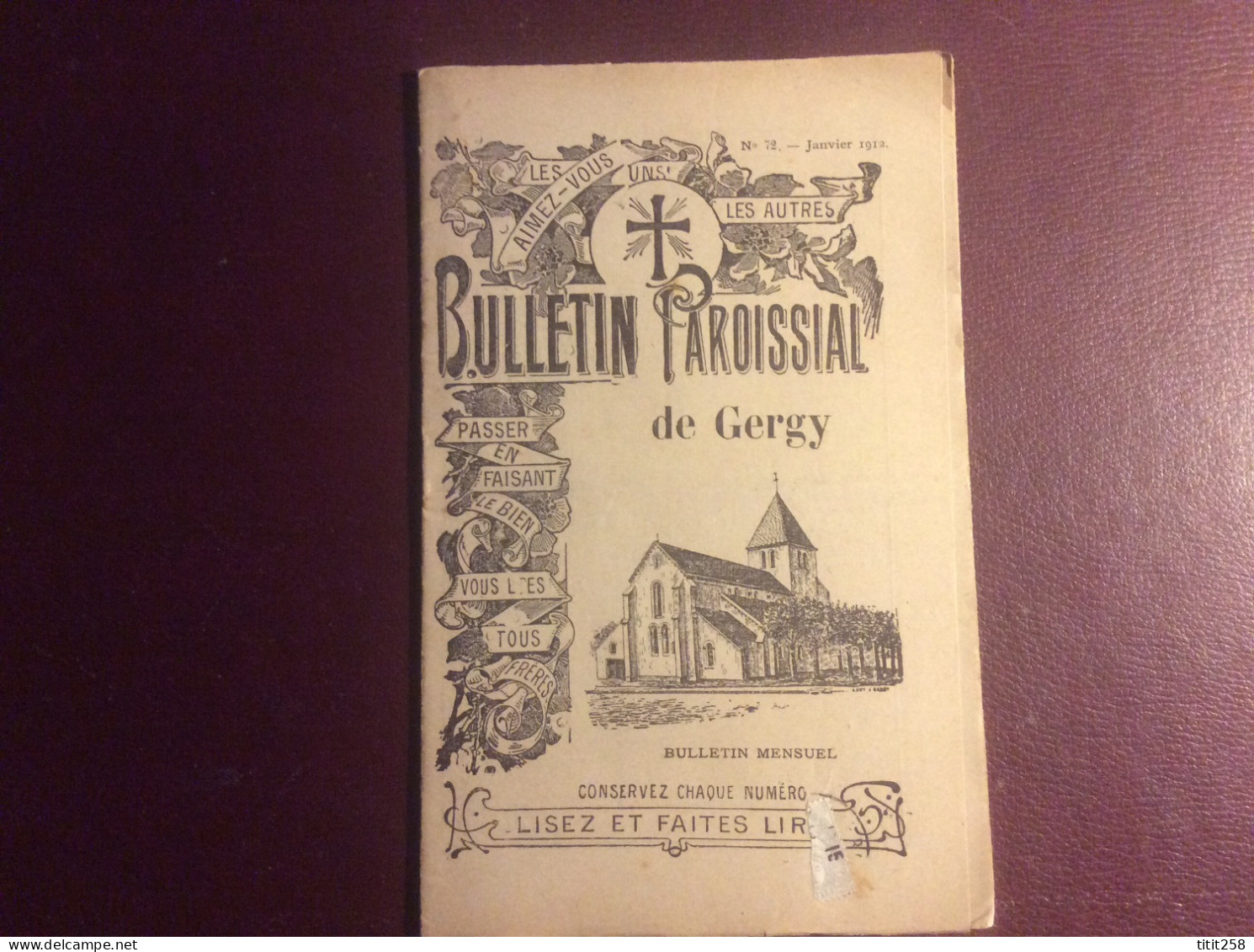 Bulletin Paroissial GERGY 71 ( Chalon Sur Saône ) Janvier 1912 - Bourgogne