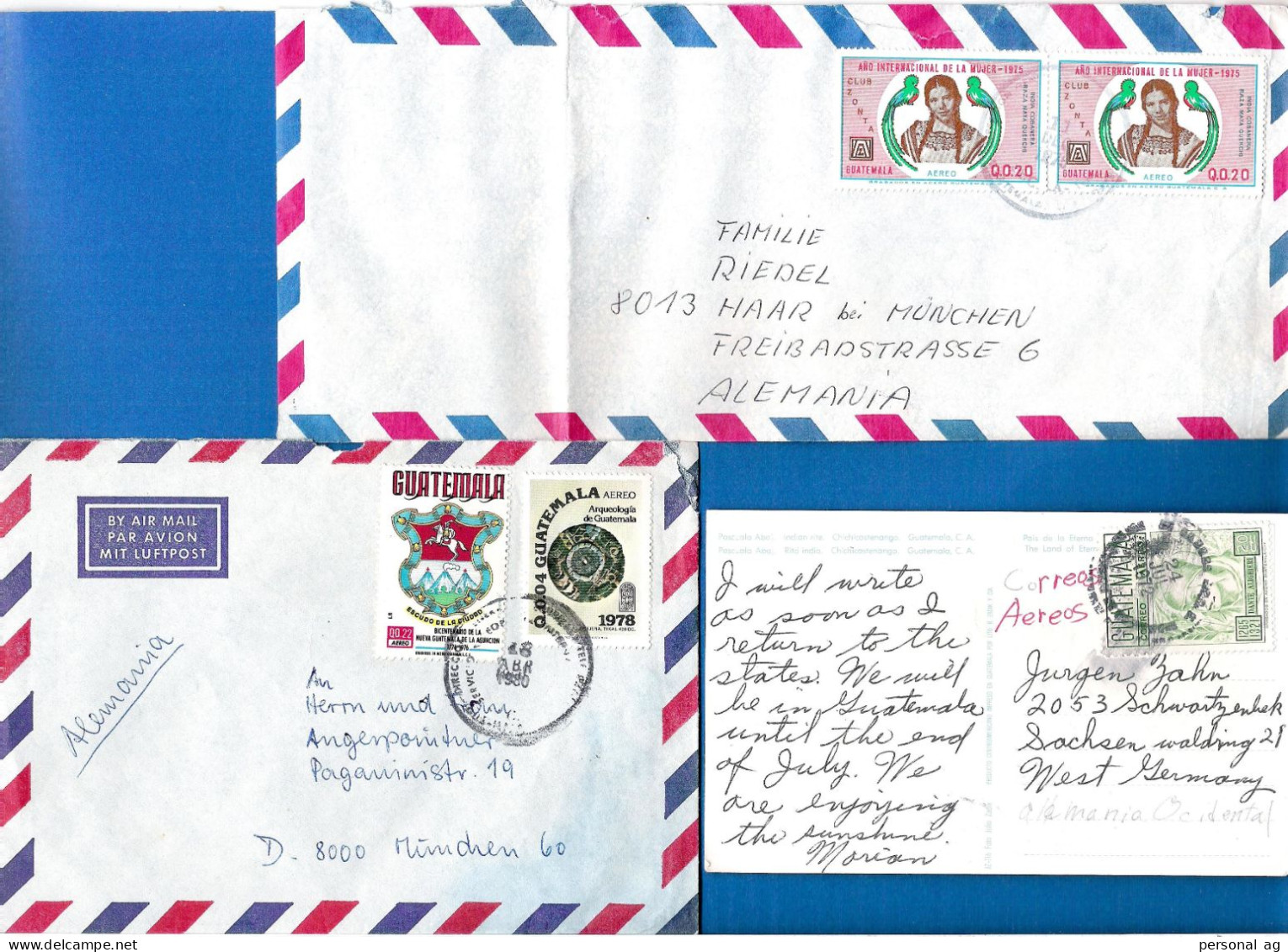 195x Und Später: 5 Briefe Und 2 AK Nach Deutschland - Guatemala