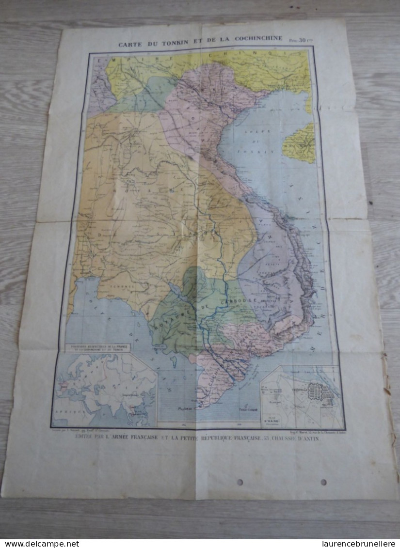 CARTE ANCIENNE DU TONKIN ET DE LA COCHINCHINE EDITEE PAR L'ARMEE FRANCAISE - Dokumente