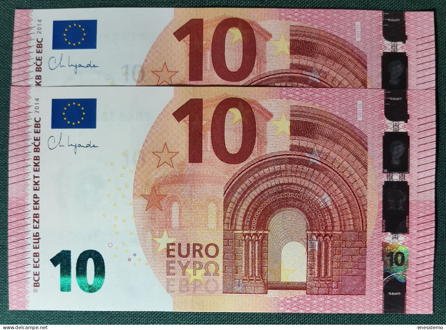 10 EURO SPAIN 2014 LAGARDE V011I1 VB CORRELATIVE PAIR RADAR 2 SC FDS UNCIRCULATED  PERFECT - 10 Euro