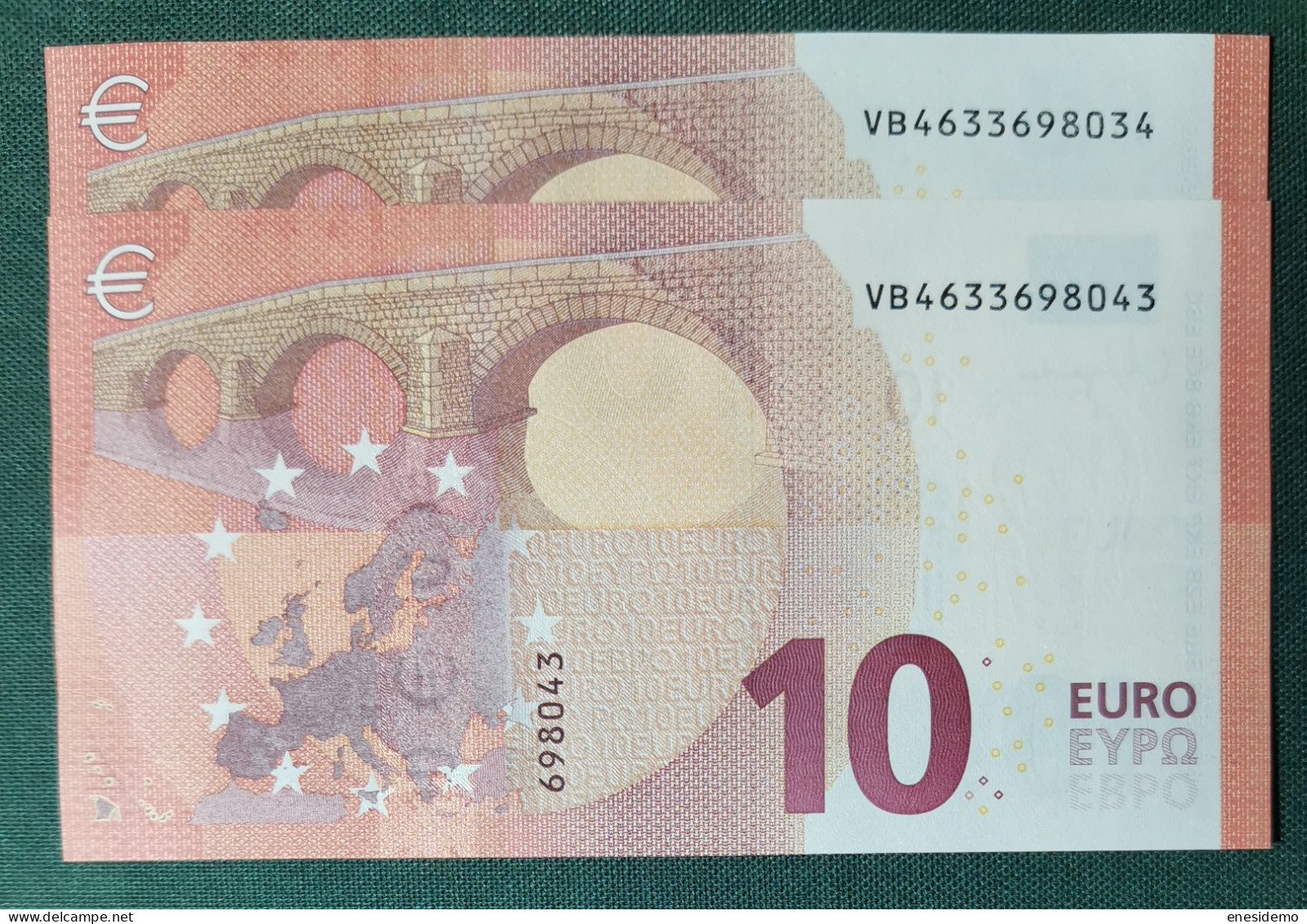 10 EURO SPAIN 2014 LAGARDE V011I1 VB CORRELATIVE PAIR RADAR 2 SC FDS UNCIRCULATED  PERFECT - 10 Euro