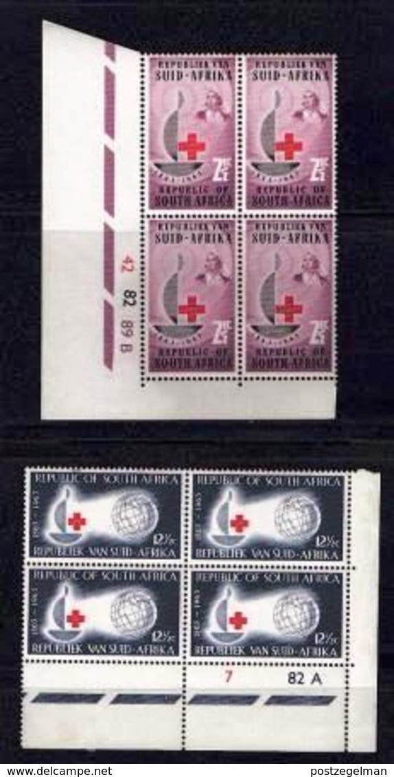 SOUTH AFRICA, 1963, MNH Control Block Of 4, Red Cross, M 314-315 - Unused Stamps