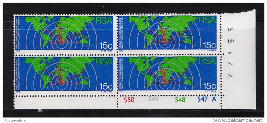 SOUTH AFRICA, 1973, MNH Control Block Of 4, Telecom Day, M 427 - Ungebraucht