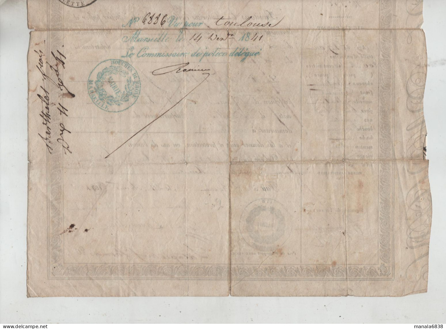 Passeport 1841 Lagnieu Berthelet Lajarisse Médecin Maire De Laverpillière Tampons à Identifier - Historische Documenten