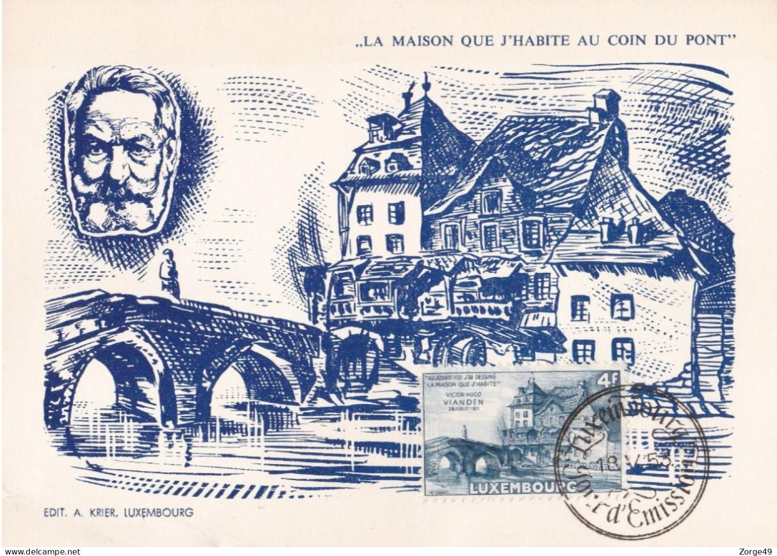 Carte FDC Luxembourg Victor Hugo 1953 Edition Krier - Cartes Commémoratives