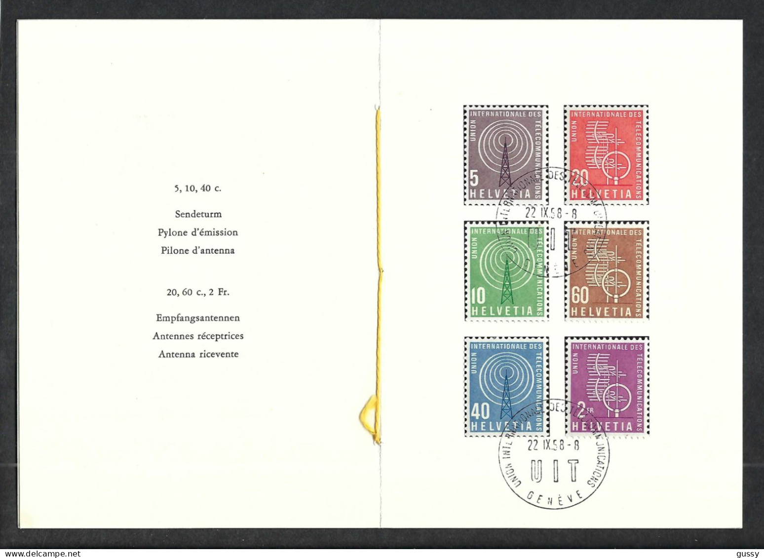 SUISSE Service UIT 1958: Encart De Genève Avec TP Obl. CAD - ILO