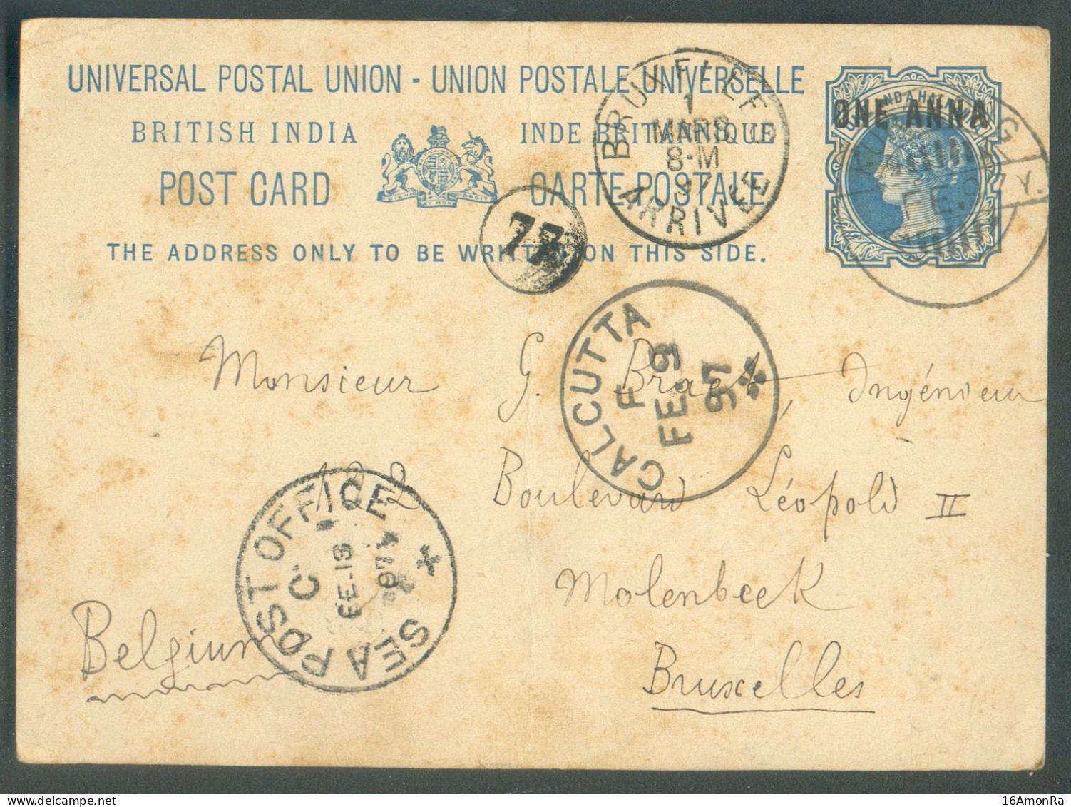 Postal Stationary Card 1a. Cacnelled KURSEONG FEV. 97 To Belgium + Cds CALCUTTA FEB. 9,, SEA POST OFFICE A FEB.13-  2146 - 1882-1901 Keizerrijk