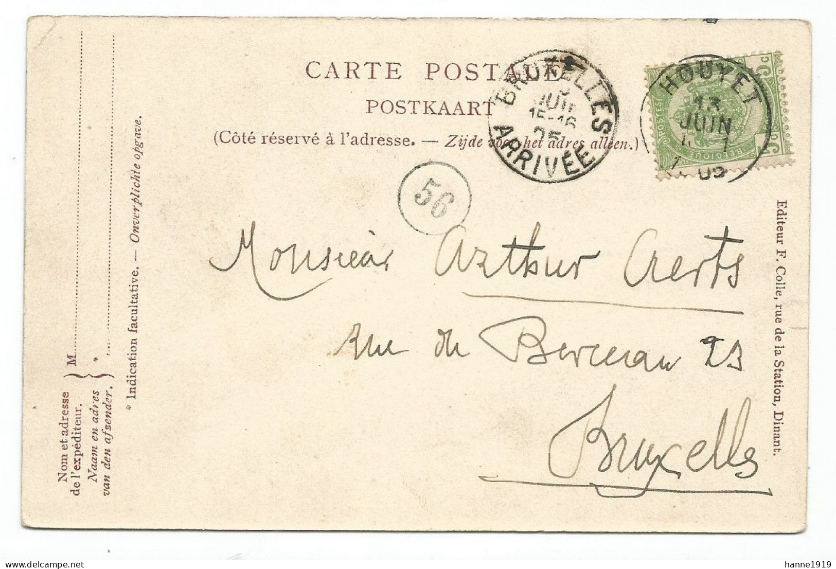 Houyet Chateau Royal D' Ardenne L' Iwoigne Cachet 1905 Houyet Namur Htje - Houyet