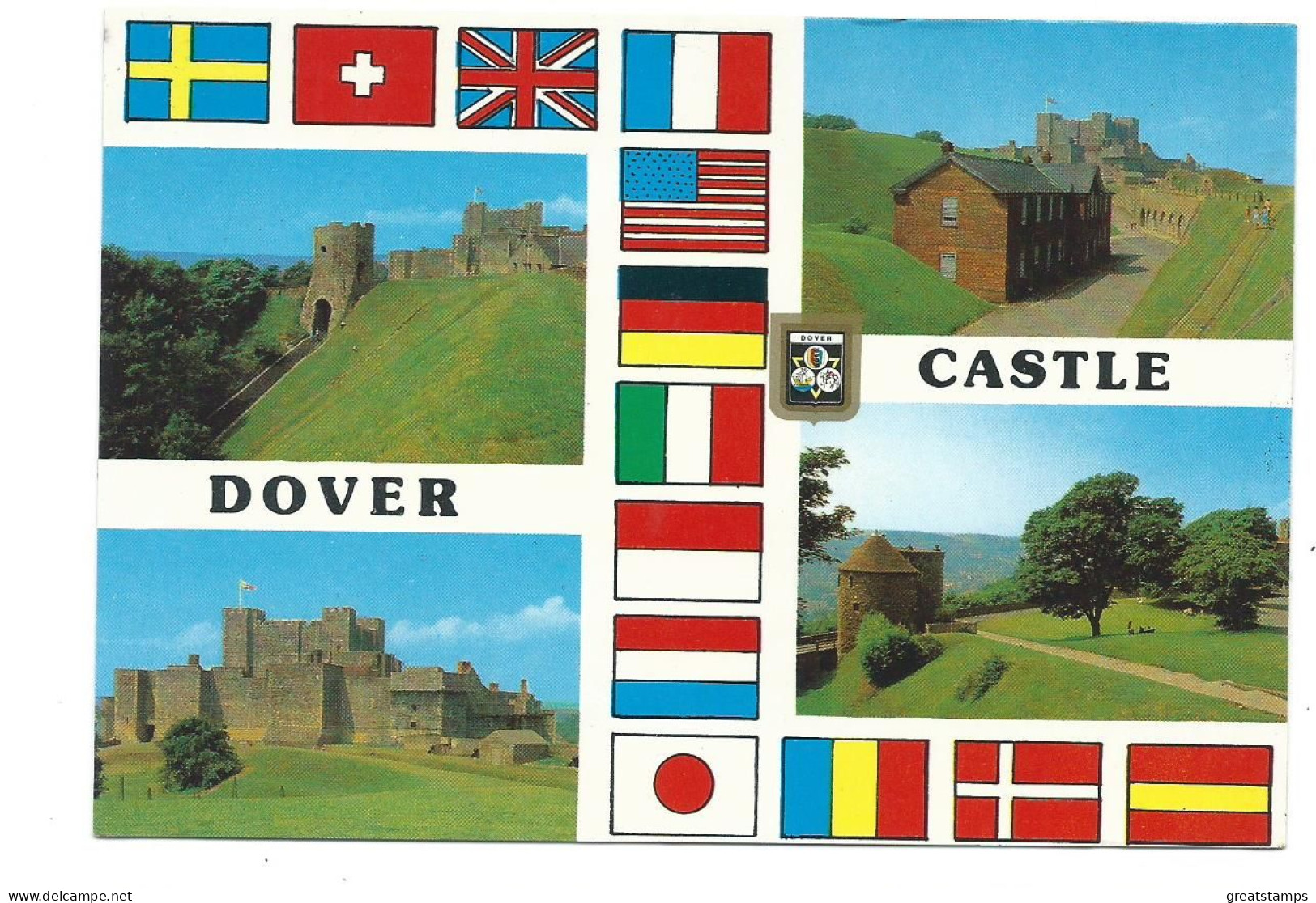 Kent  Postcard Rp Dover Castle Multiview With Flags Larger Format - Dover