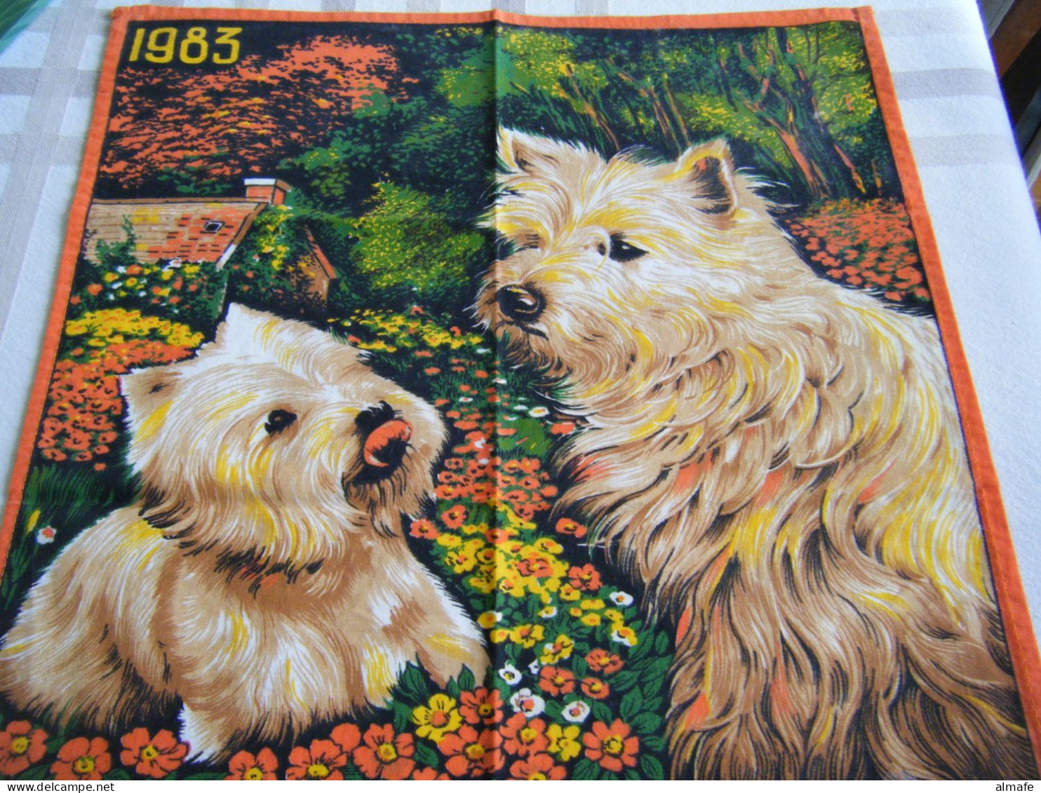 Torchon Publicitaire 1983 Meubles Morice Saint-Brieuc (22) - Petits Chiens  Made In France - Sonstige & Ohne Zuordnung