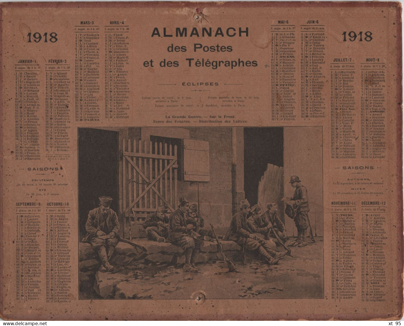 Calendrier - Almanach - 1918 - Maine Et Loire - Grand Format : 1901-20