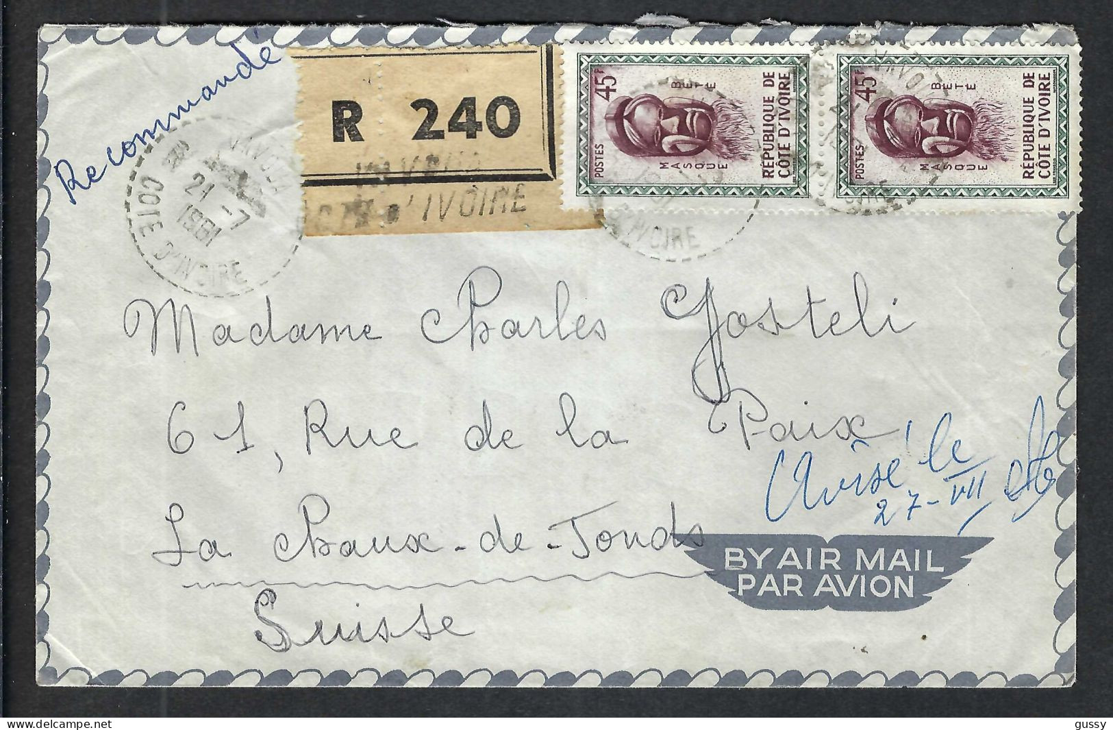 COTE D' IVOIRE 1961: LSC Rec. P.A. De Vavoua à La Chaux-de-Fonds (Suisse) - Côte D'Ivoire (1960-...)