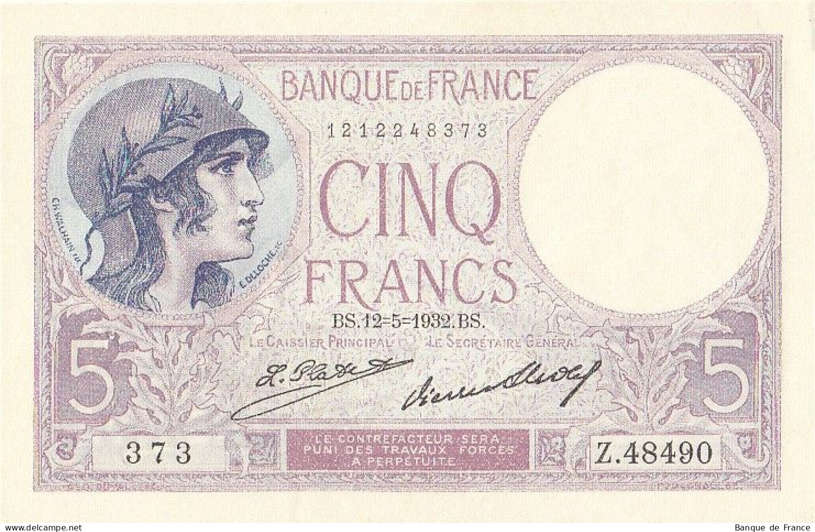 Billet 5 F Violet Du 12-5-1932 FAY 03.16 Alph. Z.48490 N° 373 SPL - 5 F 1917-1940 ''Violet''