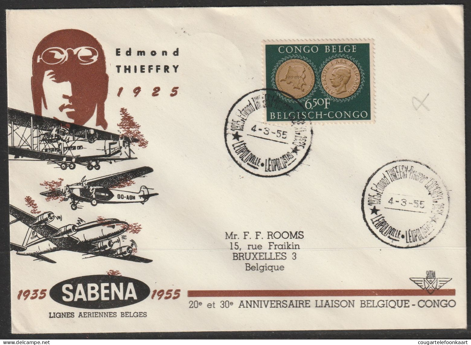 1955, Sabena, Herdenkingsvlucht, Leopoldville-Bruxelles - Covers & Documents