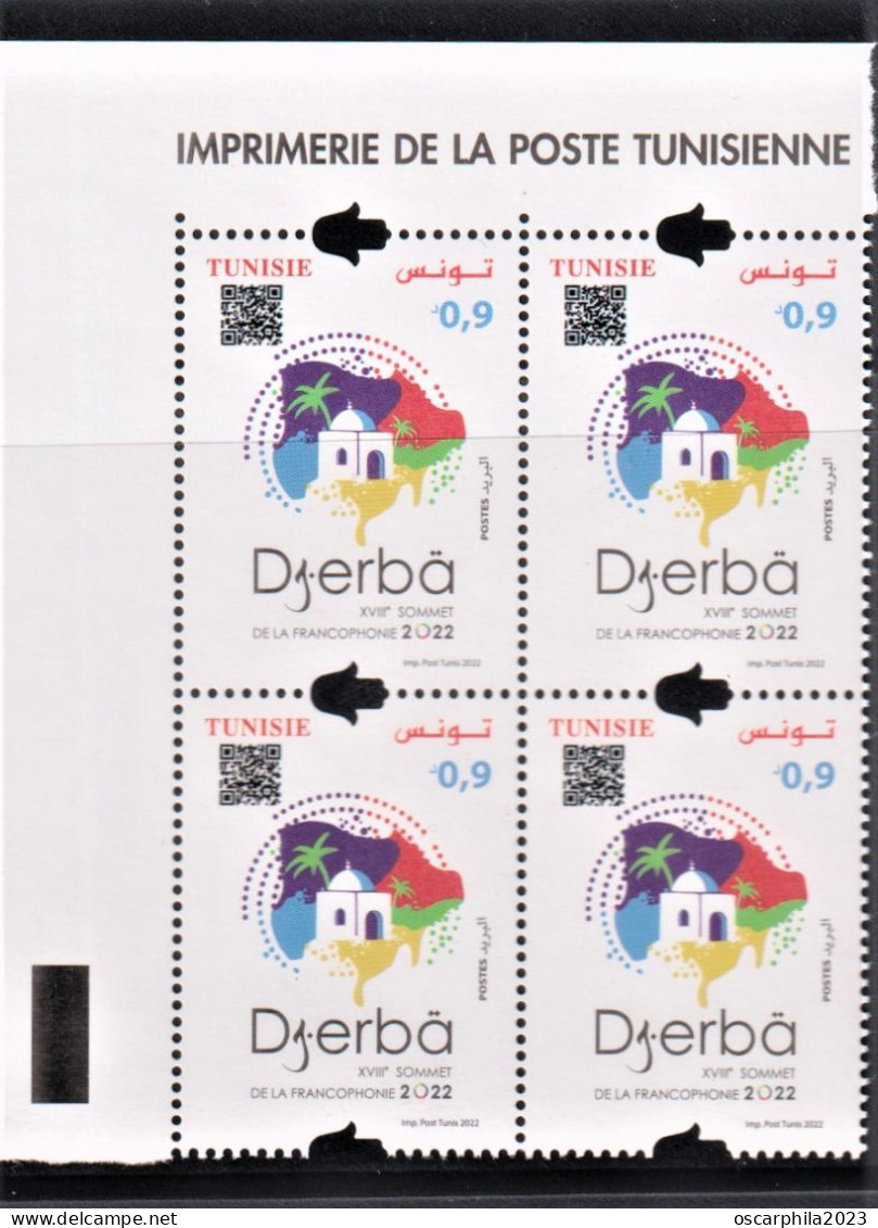 2022- Tunisie- 18ème Sommet De La Francophonie, Djerba 2022 Block  De 4 4v. MNH*** - Autres & Non Classés