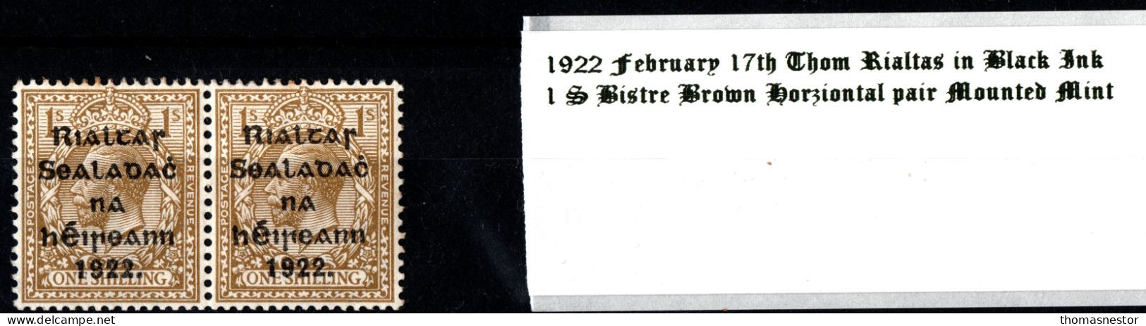 1922 February 17th 1 / S Thom Rilatas In Black Ink Horziontal Pair Mounted Mint - Ongebruikt