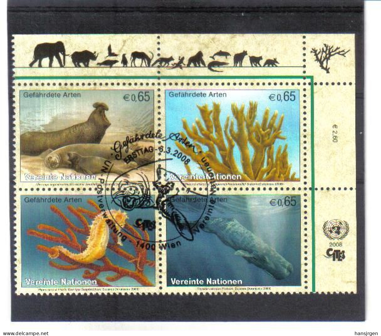 KPÖ25 UNO WIEN  2008 MICHL 526/29 VIERERBLOCK GEFÄHRTERTE ARTEN Used / Gestempelt - Unused Stamps