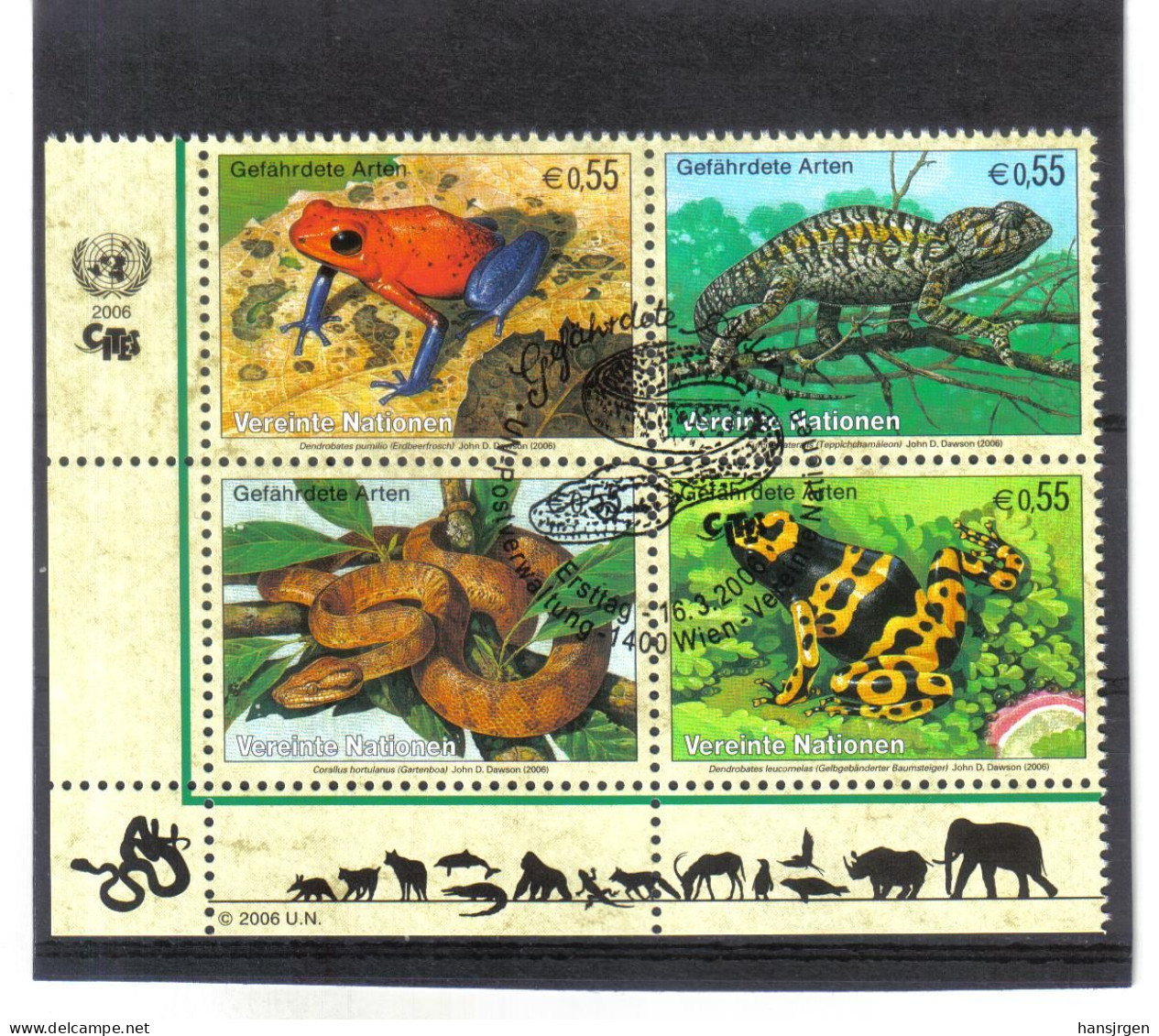 KPÖ34 UNO WIEN  2006 MICHL 461/64 VIERERBLOCK GEFÄHRTERTE ARTEN Used / Gestempelt - Unused Stamps