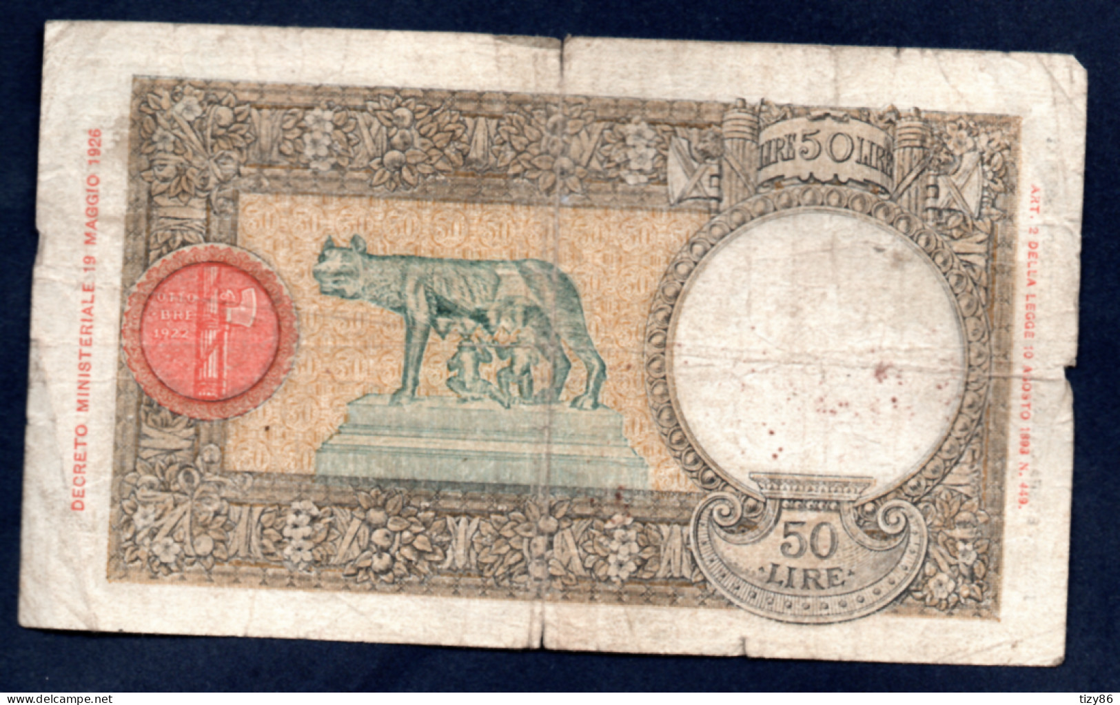 Banconota Banca D'Italia £ 50 Lupetta 29-12-1939 - 50 Liras