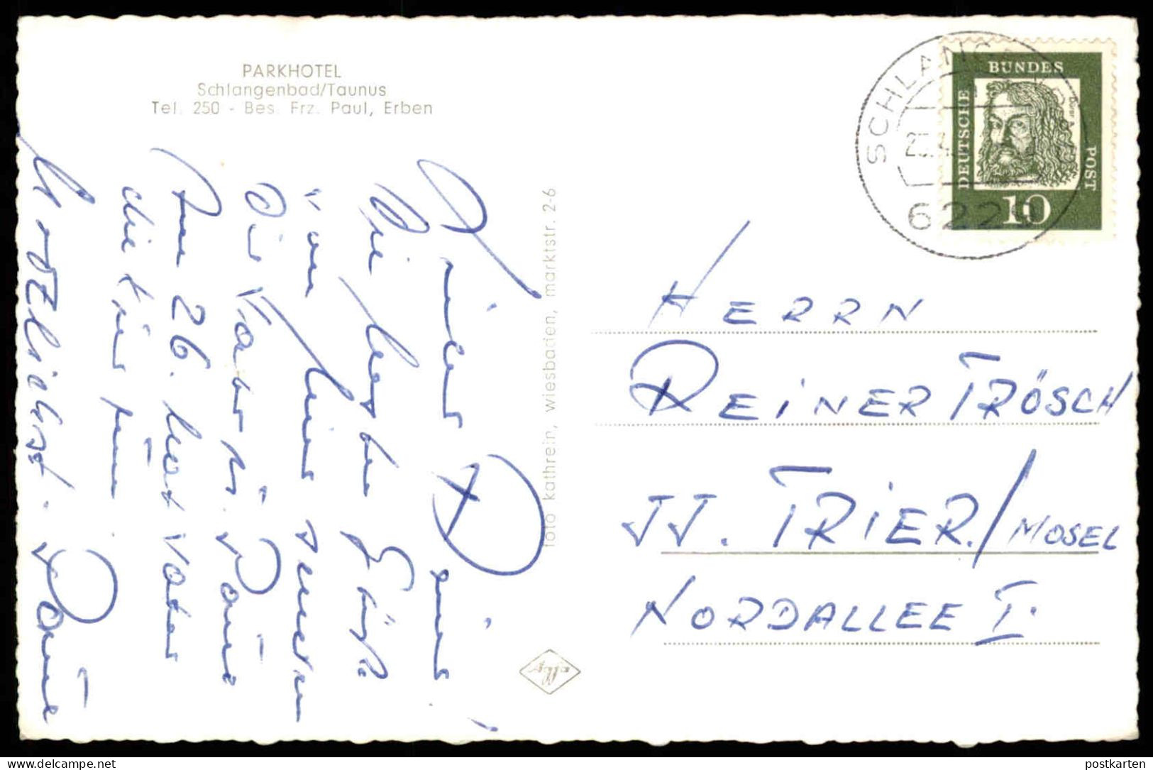 ÄLTERE POSTKARTE SCHLANGENBAD PARKHOTEL BESITZER FRZ. PAUL ERBEN PARK HOTEL Ansichtskarte AK Postcard Cpa - Schlangenbad