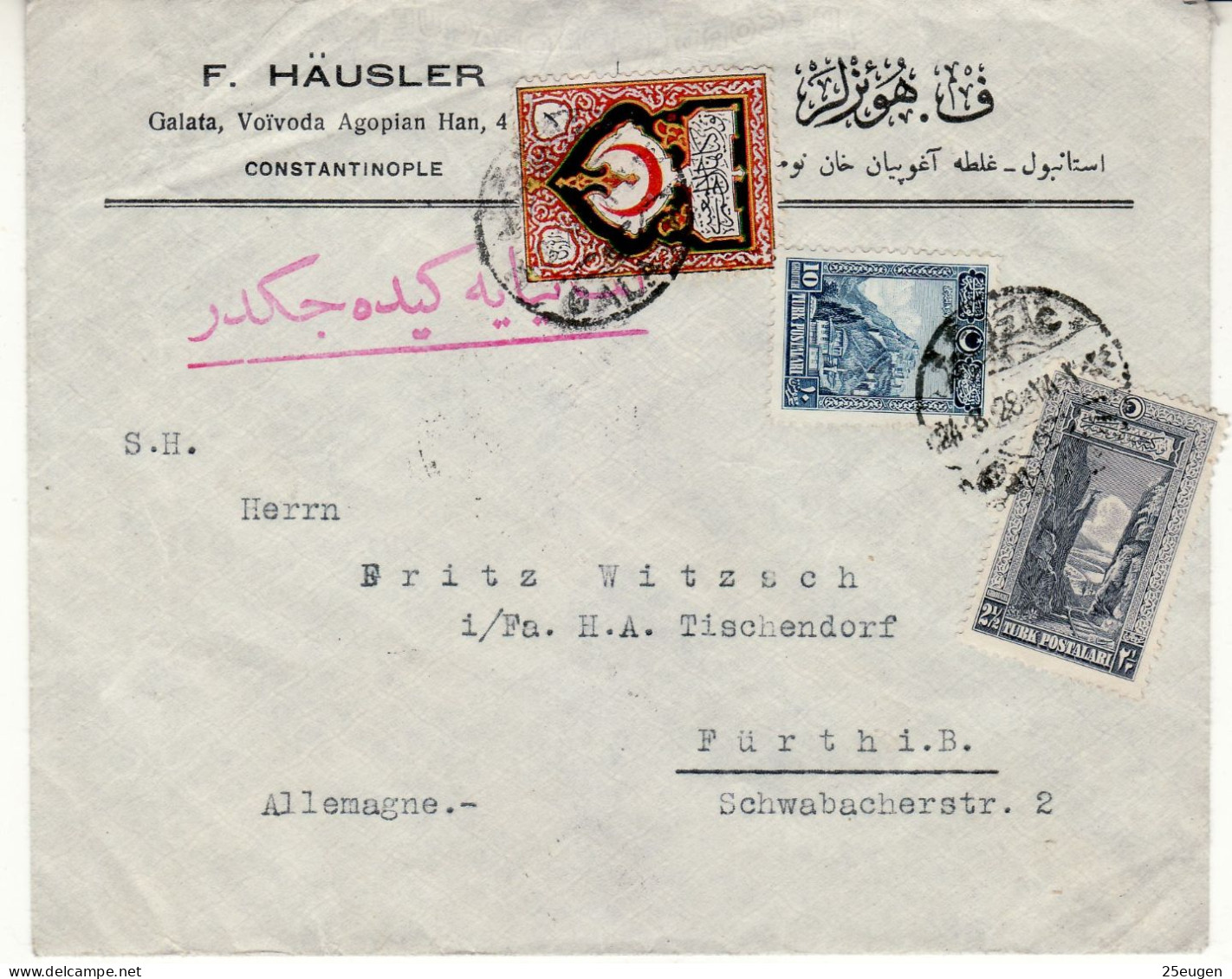 TURKEY 1928  LETTER  SENT  FROM CONSTANTINOPLE TO FUERTH - Cartas & Documentos