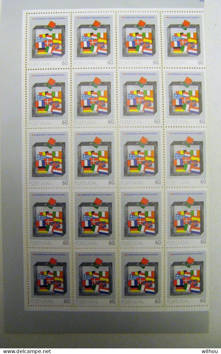 PORTUGAL 1989 PARTIE DE FEUILLE DE 20 TIMBRES ELECTIONS PARLEMENT EUROPEEN - Ganze Bögen