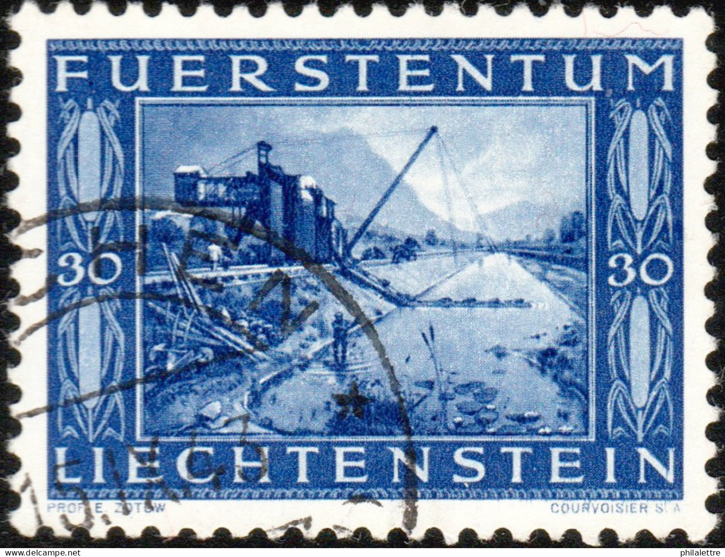 LIECHTENSTEIN - 1943 - Mi.219 30rp Dark Violet Ultramarine Canal Dredging - VFU° - Gebraucht