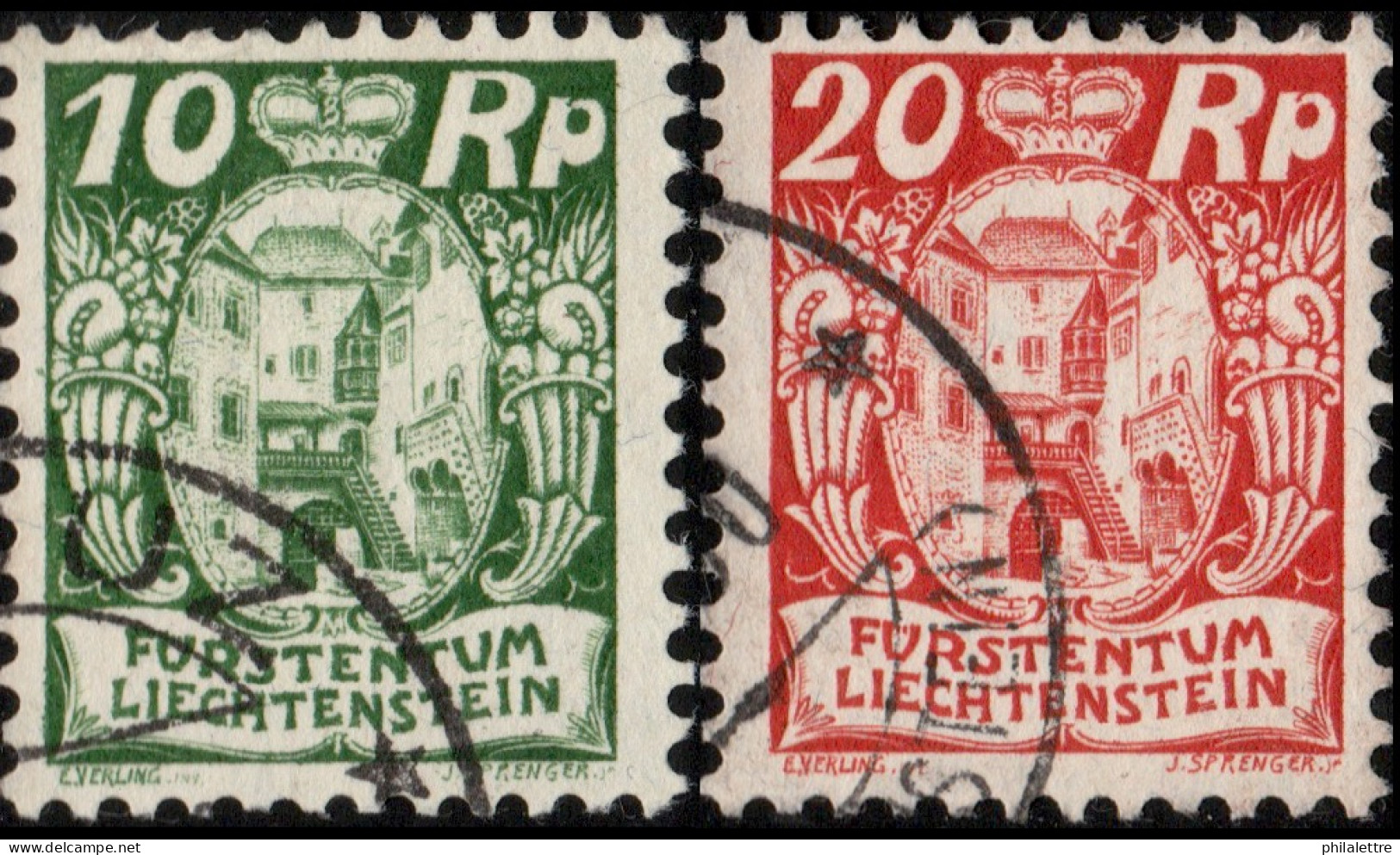 LIECHTENSTEIN - 1925/6 - Mi.68 & 70 - 10Rp Green & 20Rp Red - VF Used - Usati