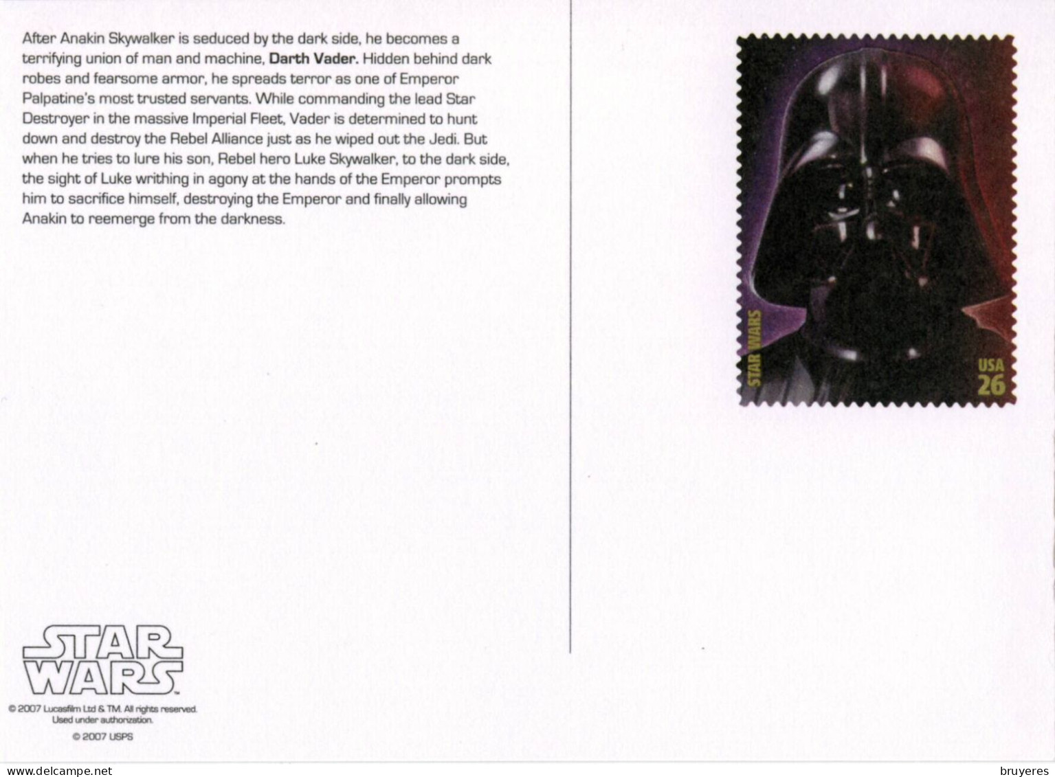 ENTIER POSTAL De 2007 Sur CP Des ETATS-UNIS Avec Timbre Et Illustration "STAR WARS - DARTH VADER " - 2001-10